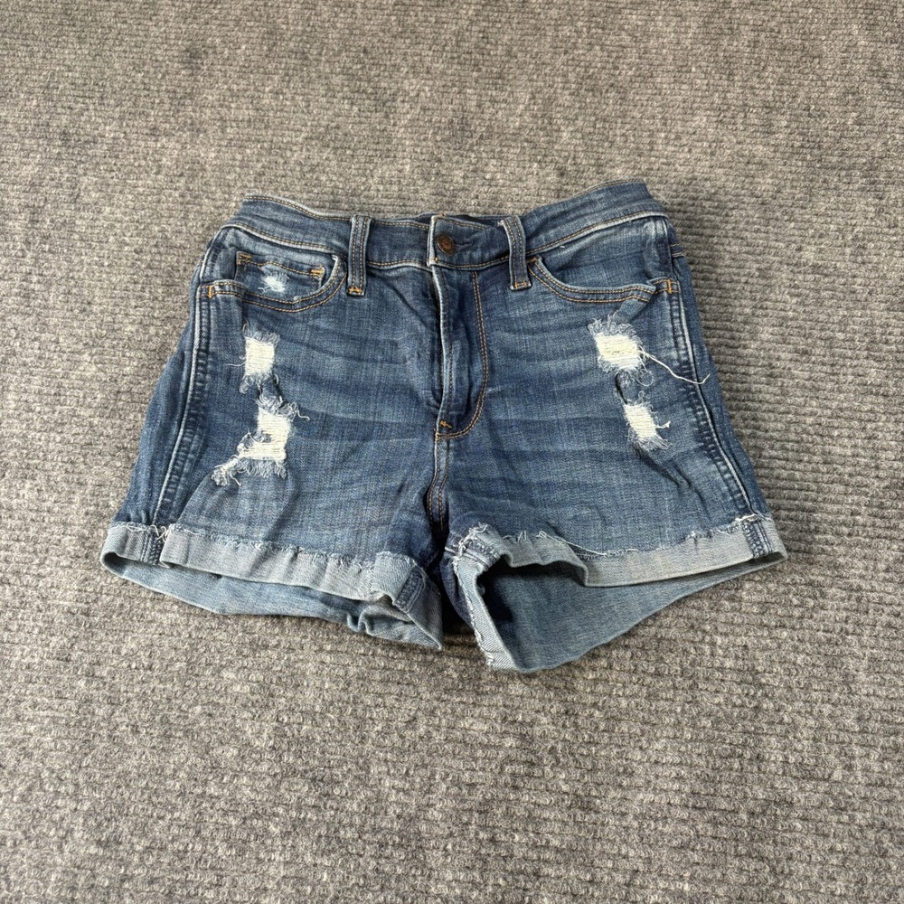 Hollister High-Rise Short 3 Advanced Stretch Dark Wash Distressed Denim W24